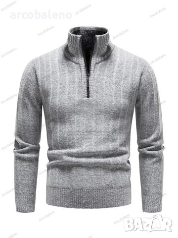 Мъжки ежедневен пуловер с V-образно деколте и цип със стояща яка, 3цвята, снимка 11 - Пуловери - 43148208