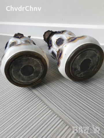 чифт2бр 57см/стари барокови порцеланови газени лампи/кобалт-злато, снимка 10 - Антикварни и старинни предмети - 46885962