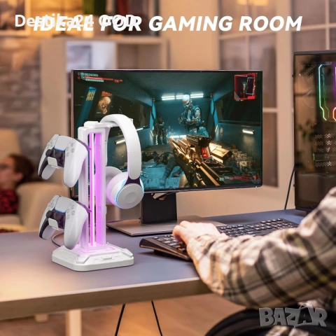 RGB стойка за слушалки и контролери , джойстик PS4, PS5, XBOX, снимка 6 - Слушалки и портативни колонки - 53207513