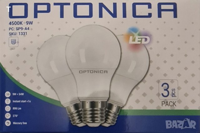 LED крушки Optonica - 3бр/кутия - 4500К 9W, снимка 1
