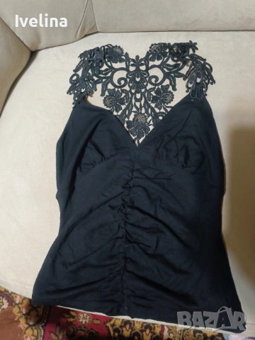 Дамски черен потник с уникален гръб, снимка 2 - Потници - 53527720