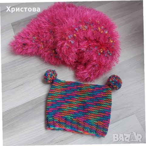 Шал и шапка в цикламено и зелено - 12,00лв.