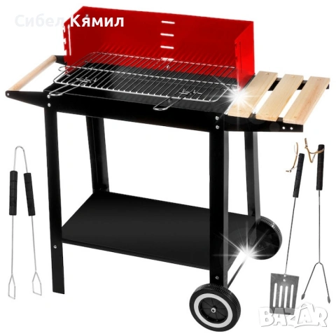 Градинско барбекю на колела, емайлирана стомана, 4 степени + Подарък 3 прибора, снимка 4 - Други стоки за дома - 53348397