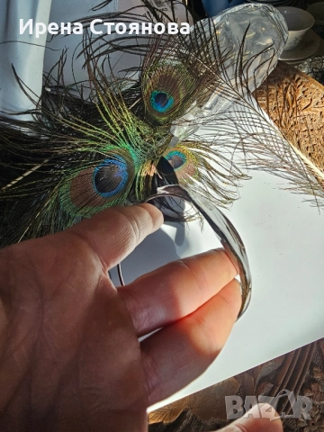 Ръчно изработени, регулируеми гривна и пръстен с паунови пера,, снимка 10 - Гривни - 52387499