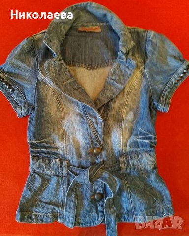 Сако- деним с къс ръкав и колан,S