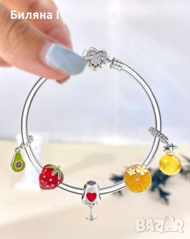 Сребърен талисман за гривна Пандора Чаша вино Модел 089, снимка 4 - Гривни - 43464763