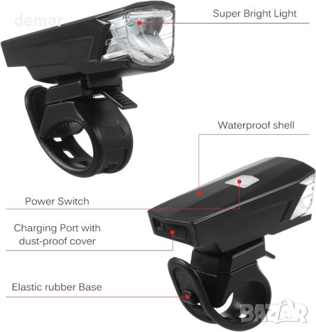 dsfen USB акумулаторни LED велосипедни светлини за нощно каране, снимка 8 - Части за велосипеди - 43745006