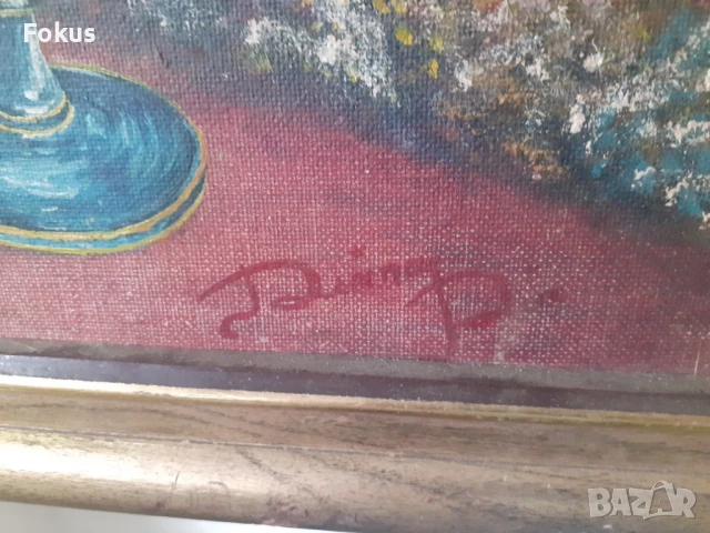 Стара авторска картина масло подпис и рамка, снимка 3 - Антикварни и старинни предмети - 50966275