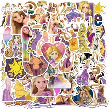Рапунцел Rapunzel 50 бр самозалепващи лепенки стикери за украса декор картонена торта и др парти, снимка 2 - Други - 36887844