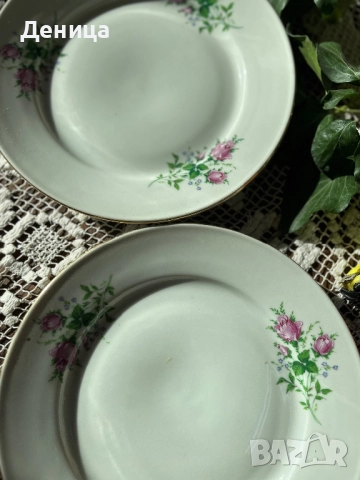 Българска роза на Китка Златен кант, изчистен модел 6 броя-24 см за основно 6 броя-23.5 см , снимка 10 - Чинии - 52658113