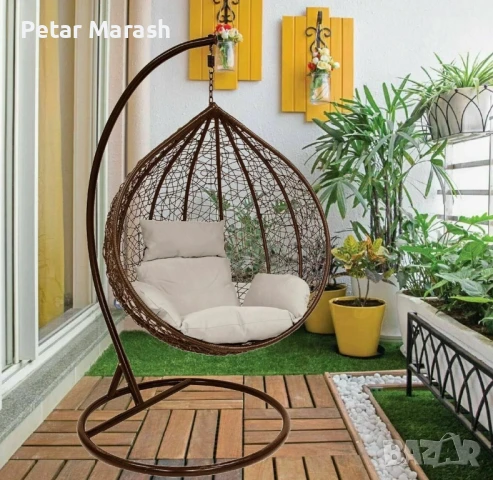 Висящ Ратанов Стол – ГОЛЯМА Градинска Люлка Водоустойчива, снимка 4 - Градински мебели, декорация  - 50634353