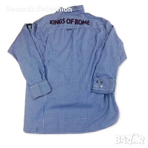 Мъжка риза с копчета Kings of Rome Finest Garments, синя, карирана размер XXL памук, снимка 8 - Ризи - 52658294