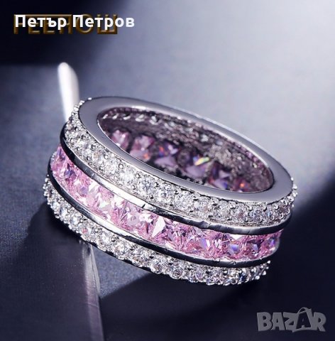 Годежен пръстен с Розови Кристали, снимка 1 - Пръстени - 28108638