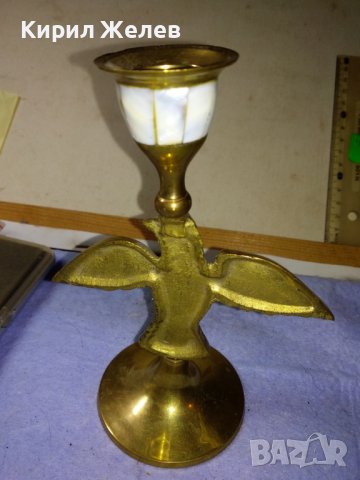 Стар ВЕЛИКОЛЕПЕН БРОНЗОВ СВЕЩНИК - ГЪЛЪБЧЕ с РЪЧНО ИНКРУСТИРАН КРАЛСКИ СЕДЕФ МАЙСТОРСКА РАБОТА 42645, снимка 8 - Декорация за дома - 43828164