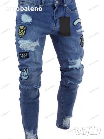 Изтъркани мъжки дънки от пачуърк, снимка 2 - Дънки - 39977735