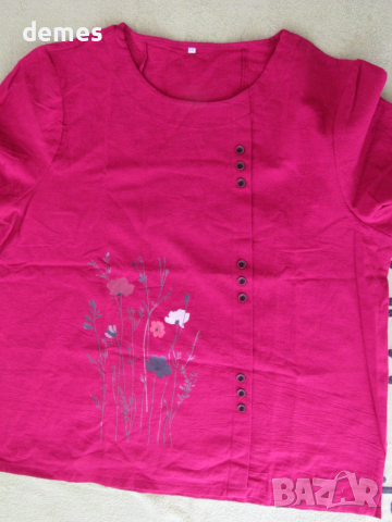 Дамска лилава блуза райе от тафта, размер XXL, снимка 2 - Туники - 53127061