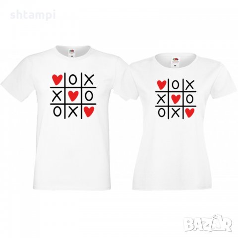 Комплект тениски за влюбени Tic Tac Toe Морски шах сърца, снимка 2 - Тениски - 33011911