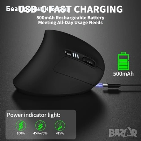 Нова Вертикална Bluetooth мишка Uineer, 800-2400 DPI, Type-C, лека, тиха, снимка 5 - Клавиатури и мишки - 53525987