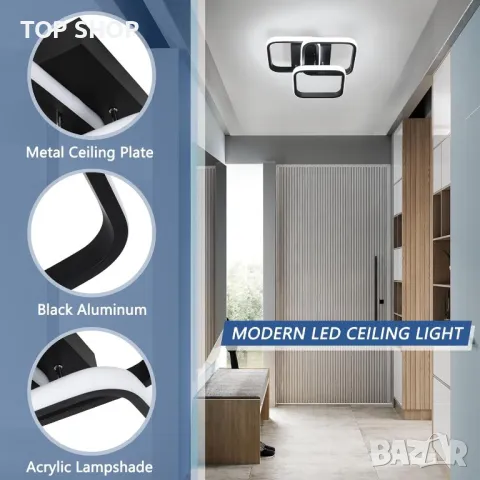 EIDISUNY LED таванна лампа Модерна 40W LED, 3 квадрата-Черна (студена бяла светлина 6000K), снимка 7 - Лед осветление - 49566657
