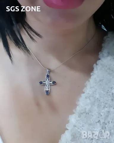 Сребърен Кръст с Изумруди, Сапфири, Рубини, снимка 3 - Колиета, медальони, синджири - 49741410