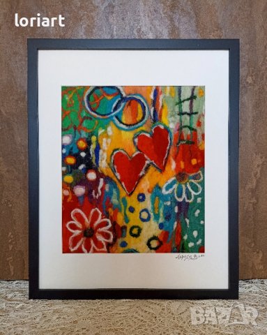 "Две сърца" - вълнена живопис/плъст