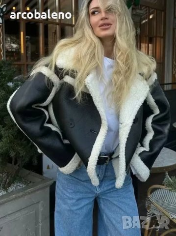 Дамско топло свободно яке от изкуствена кожа и изкуствена агнешка вълна, 2цвята, снимка 10 - Якета - 43528357
