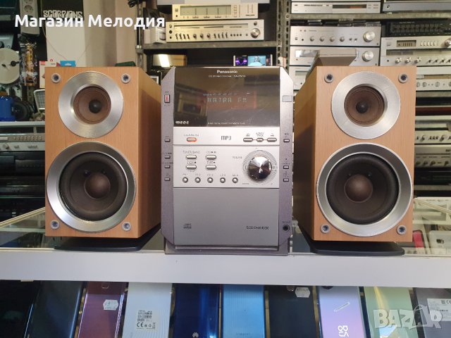 Аудиосистема Panasonic SA-PM19 с две тонколони и дистанционно. Има радио, 5 диска. Чете mp3. Касетат