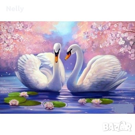 Диамантен 5D гоблен Лебеди, снимка 1