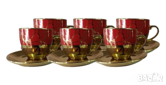 Луксозен комплект за кафе 6 бр. чаши + 6 бр. чинийки, снимка 2 - Сервизи - 44859663
