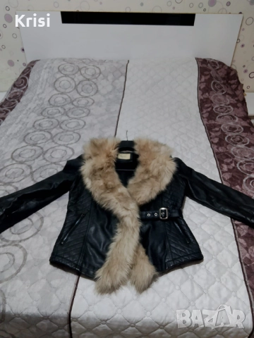 Дамско кожено яке с косъм