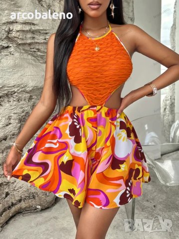 Дамски летен ярък гащеризон с халтер, 4цвята , снимка 2 - Гащеризони - 40679806