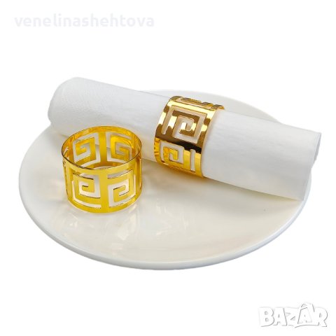 Комплект 6 броя пръстени за салфетки от плат златист цвят , снимка 2 - Други - 43891669