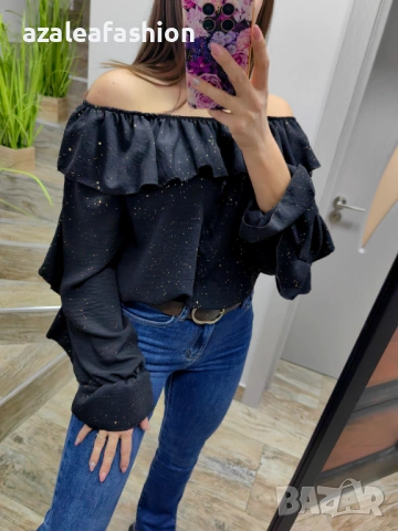 Черна дамска блуза с блясък, снимка 4 - Блузи с дълъг ръкав и пуловери - 53082711