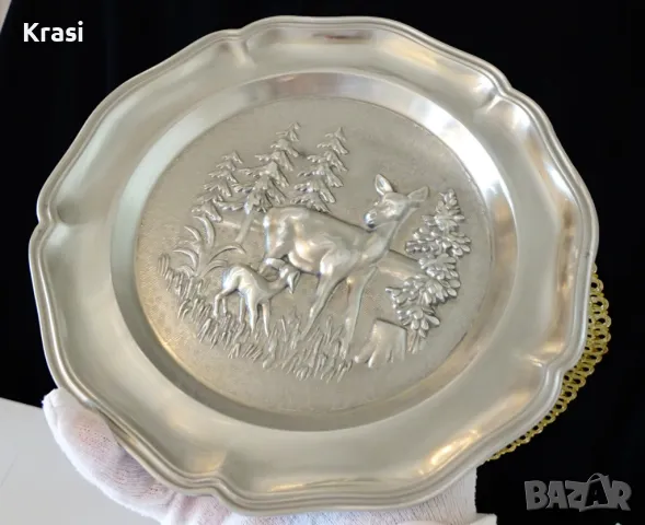 Пано от калай Сърна с малко Еленче. , снимка 4 - Антикварни и старинни предмети - 49500734