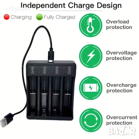 Зарядно устройство за до 4 броя Li-Ion акумулаторни батерии 10440, 14500, 16650, 18500, 26650, 18650, снимка 7 - Друга електроника - 52309601