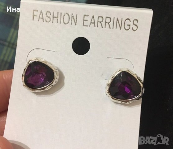 Обеци с лилави камъни, снимка 3 - Бижутерийни комплекти - 27810491