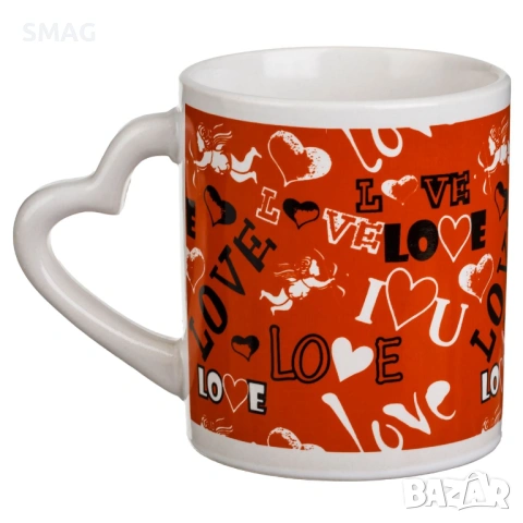 Керамична права чаша с дръжка сърце и надпис „I Love You“ – червена 220 мл_1257951, снимка 2 - Чаши - 53414682