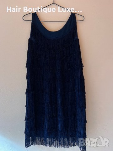 H&M Рокля с ресни в тъмно син цвят L размер  💙, снимка 7 - Рокли - 43980974