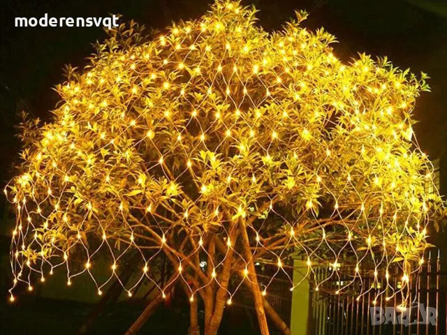 LED светеща мрежеста завеса 100 LED коледни лампички 1х2м