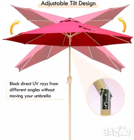 ПРЕОЦЕНЕН Плажен чадър / Градински Чадър с чупещо се рамо F900A02, снимка 3 - Градински мебели, декорация  - 38931990