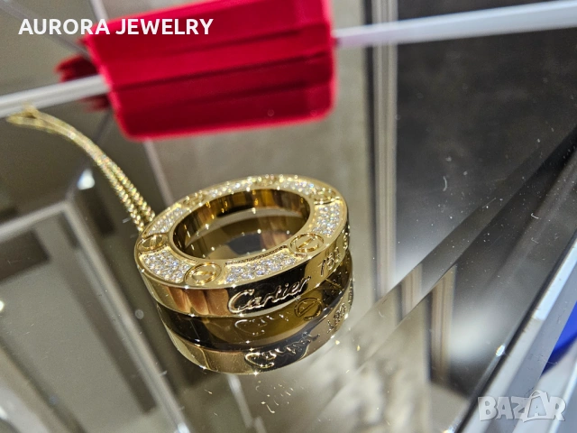 CARTIER Love Gold Large Paved Diamonds Pendant Дамскo Колие, снимка 7 - Колиета, медальони, синджири - 53007437