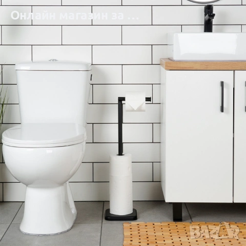 Свободностоящ WC сет с държач за тоалетна хартия, черна 56см 567024, снимка 5 - Органайзери - 53232540