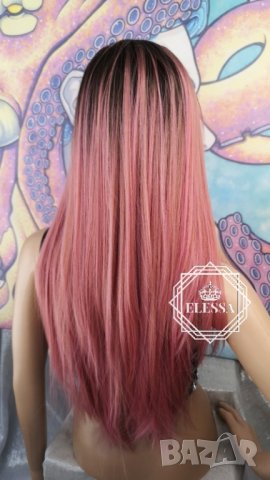Лейс Фронт Перука Професионална Луксозна Ръчна Изработка Цвят Омбре Пепеляво Розово Микс Код 1147 , снимка 8 - Аксесоари за коса - 28270569