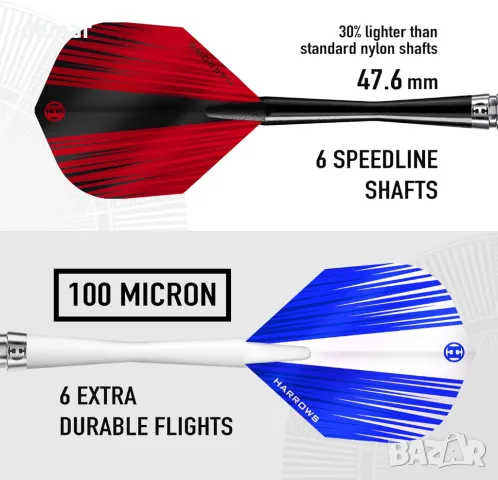 Комплект дартс с накрайник от 90% волфрамова стомана Harrows Calibre, комплект от 16 бр., черни, снимка 4 - Други спортове - 47320314