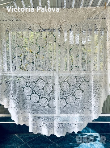 Красива плетена покривка цвят екрю 165см, снимка 3 - Покривки за маси - 52062462