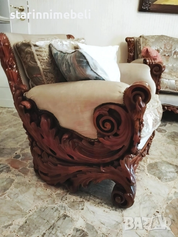 Уникална барокова гарнитура и маса с ониксов плот, снимка 3 - Дивани и мека мебел - 52797319