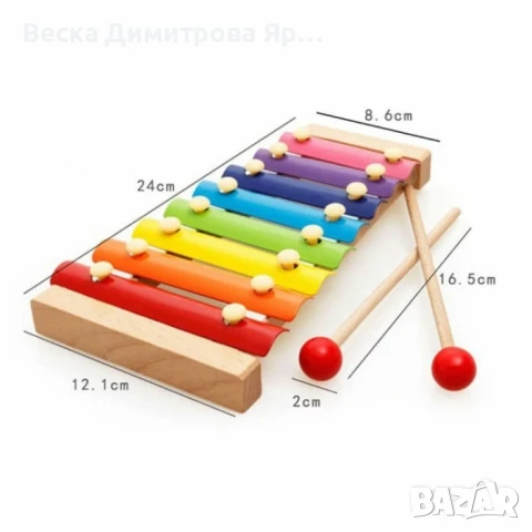 Детски дървен ксилофон с 8 цветни ноти и 2 чукчета, снимка 7 - Музикални играчки - 51102897