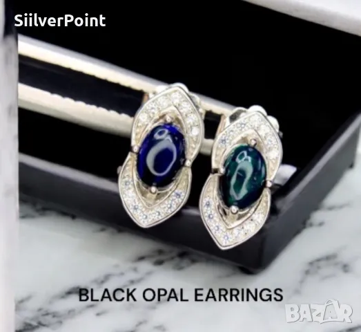 Сребърни обеци с натурални Опали , снимка 1