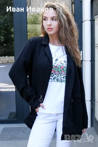 Издължено едноцветно дамско сако 9612, снимка 2 - Сака - 38851578