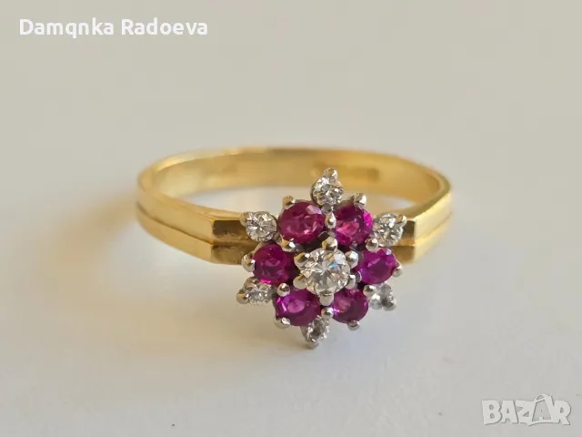 Златен пръстен с Диаманти и Рубини 18 карата,проба 750, снимка 4 - Пръстени - 47890971